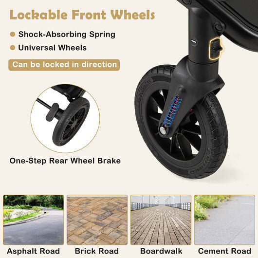 3-in-1 Folding Convertible Newborn Stroller with Detachable Bassinet-Black-3