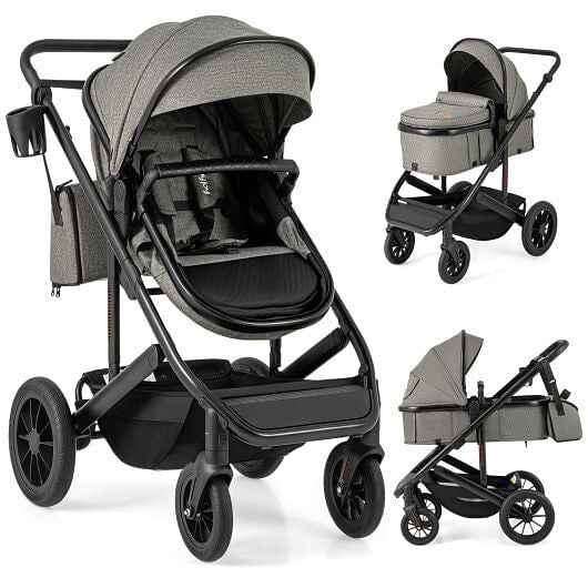 3-in-1 Folding Convertible Newborn Stroller with Detachable Bassinet-Black-4