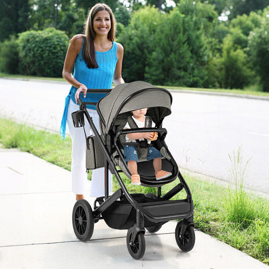3-in-1 Folding Convertible Newborn Stroller with Detachable Bassinet-Black-5