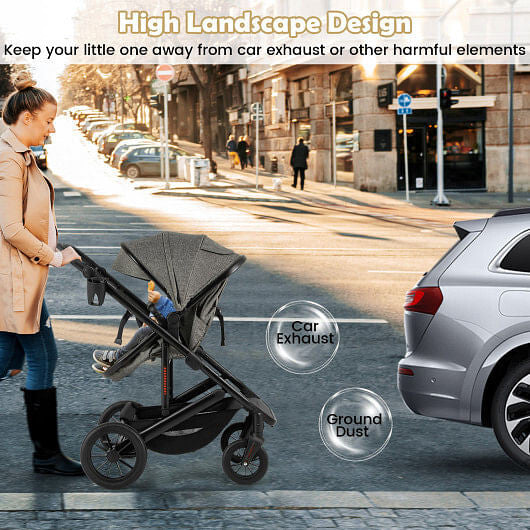 3-in-1 Folding Convertible Newborn Stroller with Detachable Bassinet-Black-7
