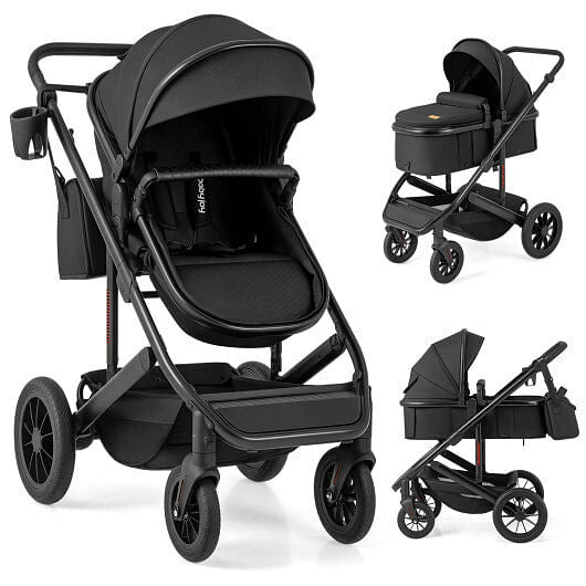 3-in-1 Folding Convertible Newborn Stroller with Detachable Bassinet-Black-9
