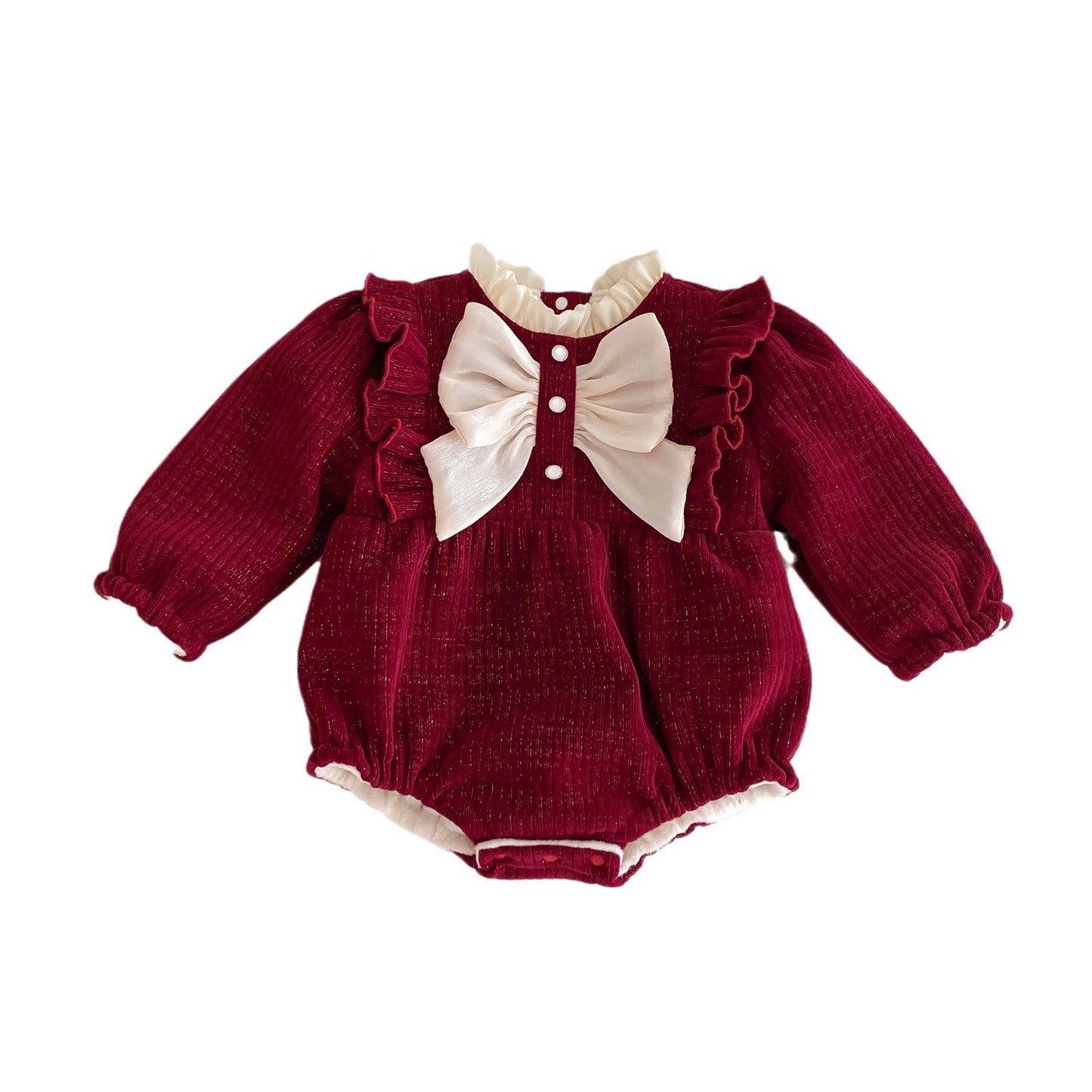 Autumn and Winter Arrival Baby Girls Long Sleeves Ruffle Neck Cozy Fleece Onesies Bodysuits