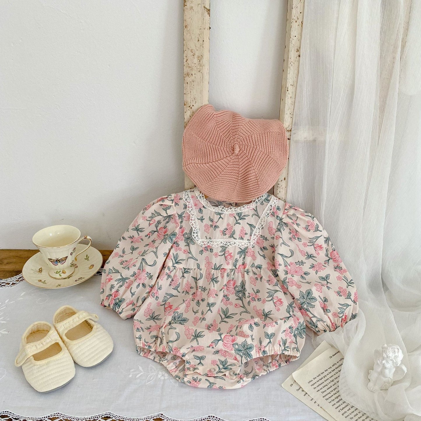 Baby Girl Flower Print Pattern Mesh Patchwork Design Onesies or Dress