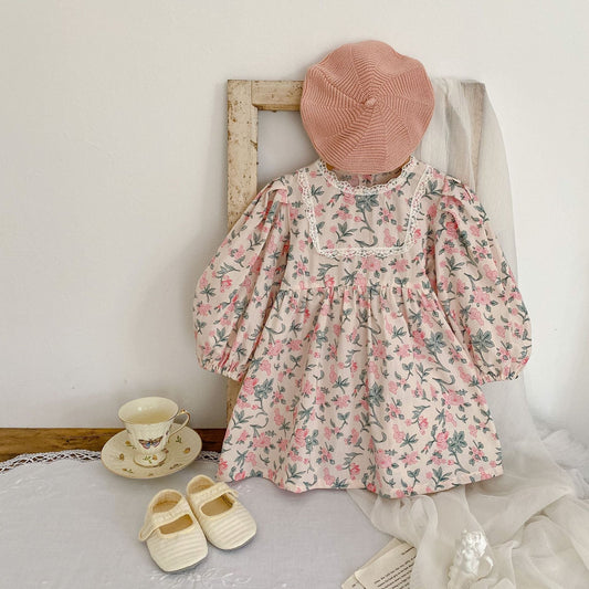 Baby Girl Flower Print Pattern Mesh Patchwork Design Onesies or Dress